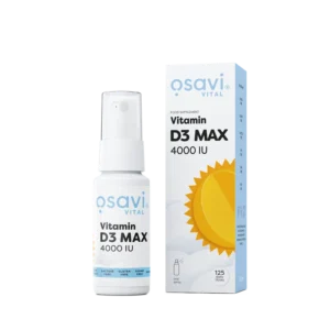 OSAVI Vitaminas D3 MAX 4000 TV, 12,5 ml – buteliukas ir pakuotė